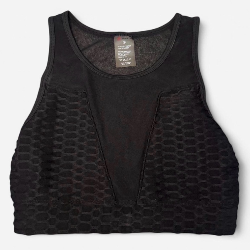 Fashion Nova Black Plunge Mesh Sports Bra